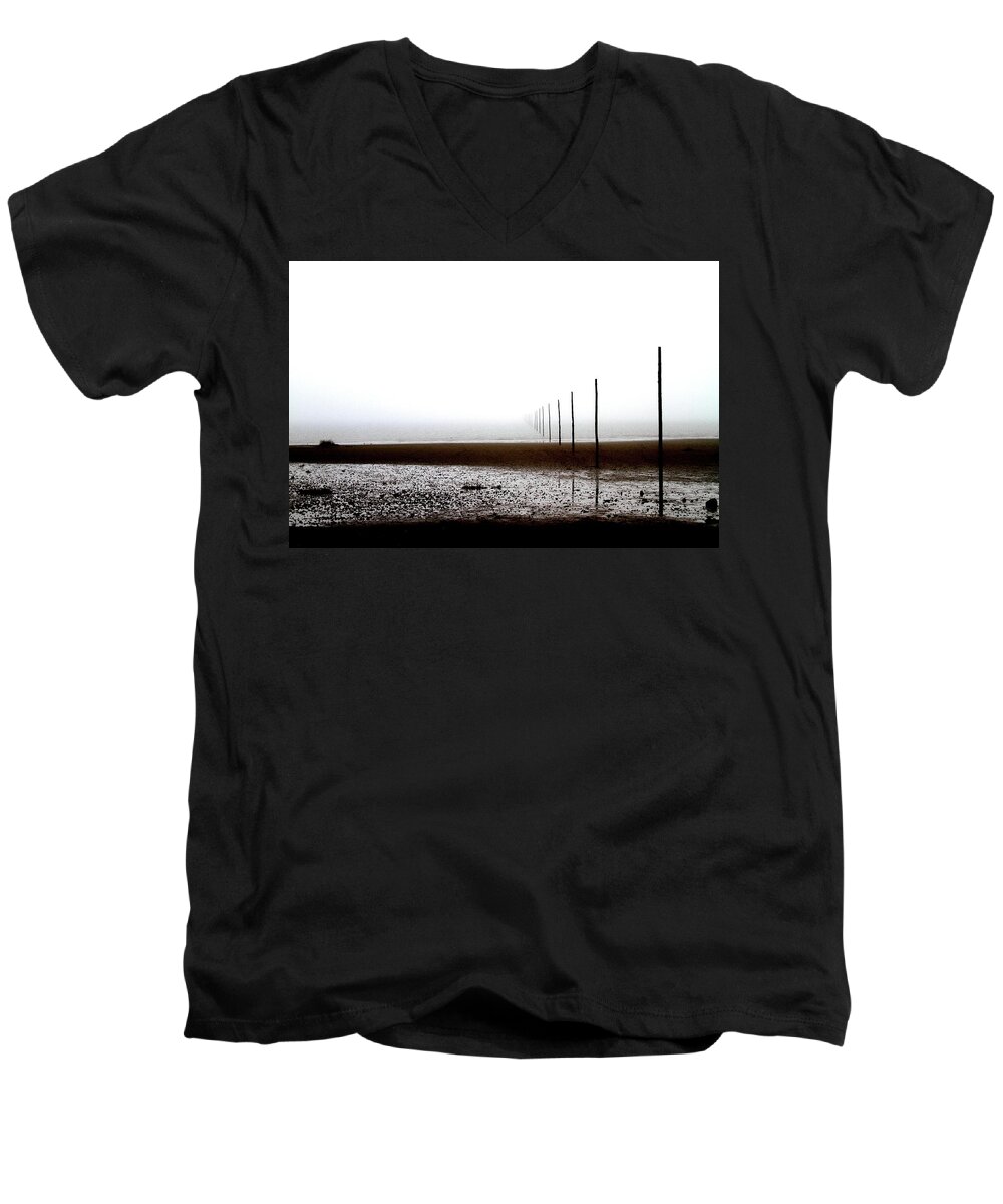 Poles Sea Lindisfarne Men's V-Neck T-Shirt featuring the photograph Poles, Lindisfarne by Ian Sanders