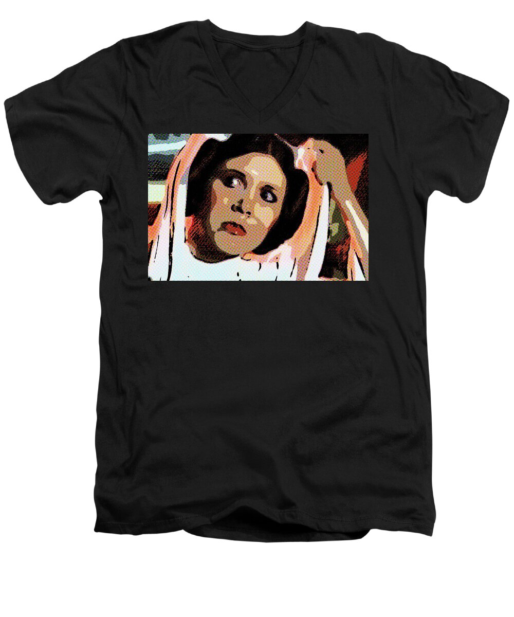 A New Hope Men's V-Neck T-Shirt featuring the digital art Pop Art Princess Leia Organa by SR Green
