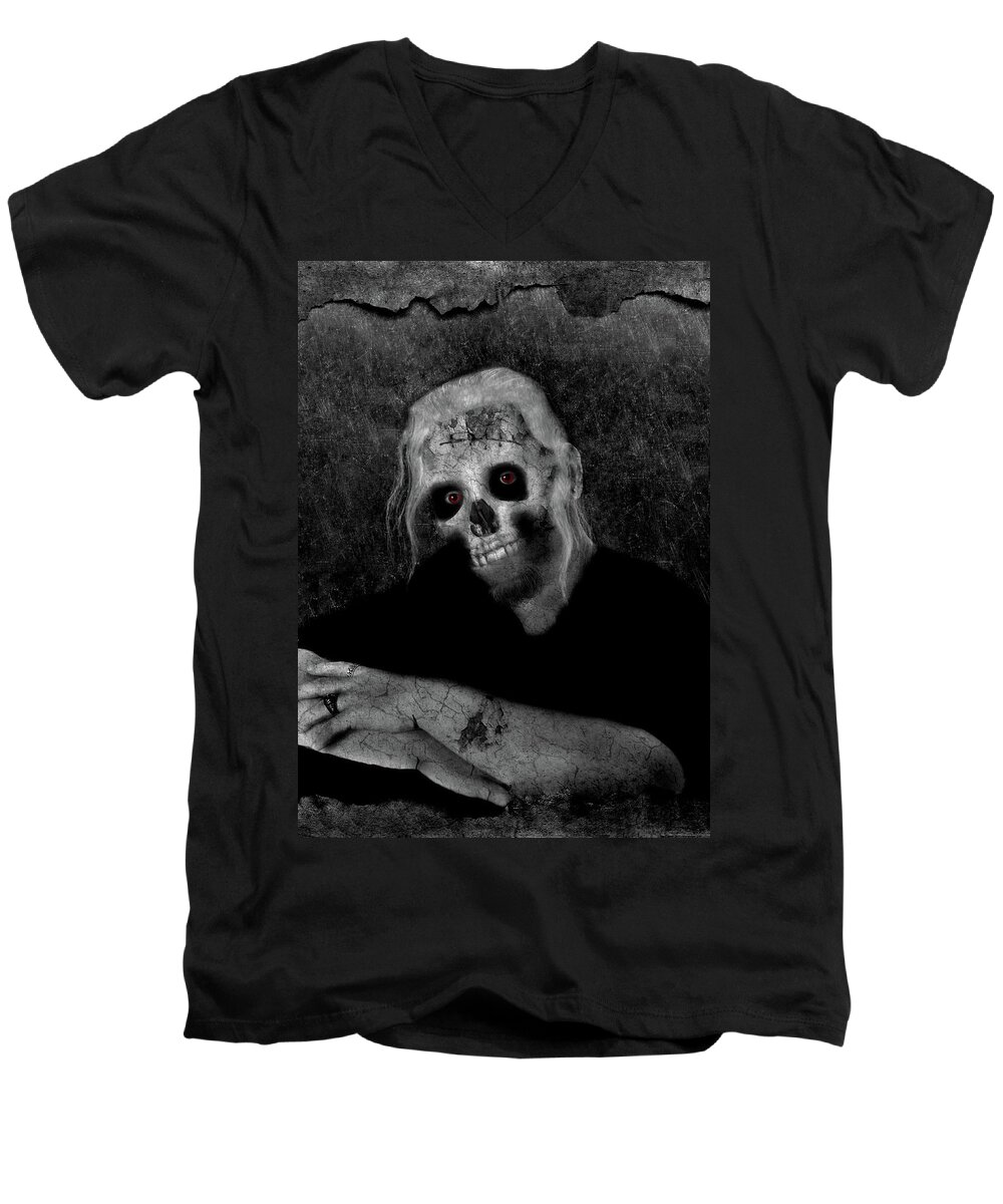 Portrait Men's V-Neck T-Shirt featuring the photograph Portrait of a Zombie by Amber Flowers
