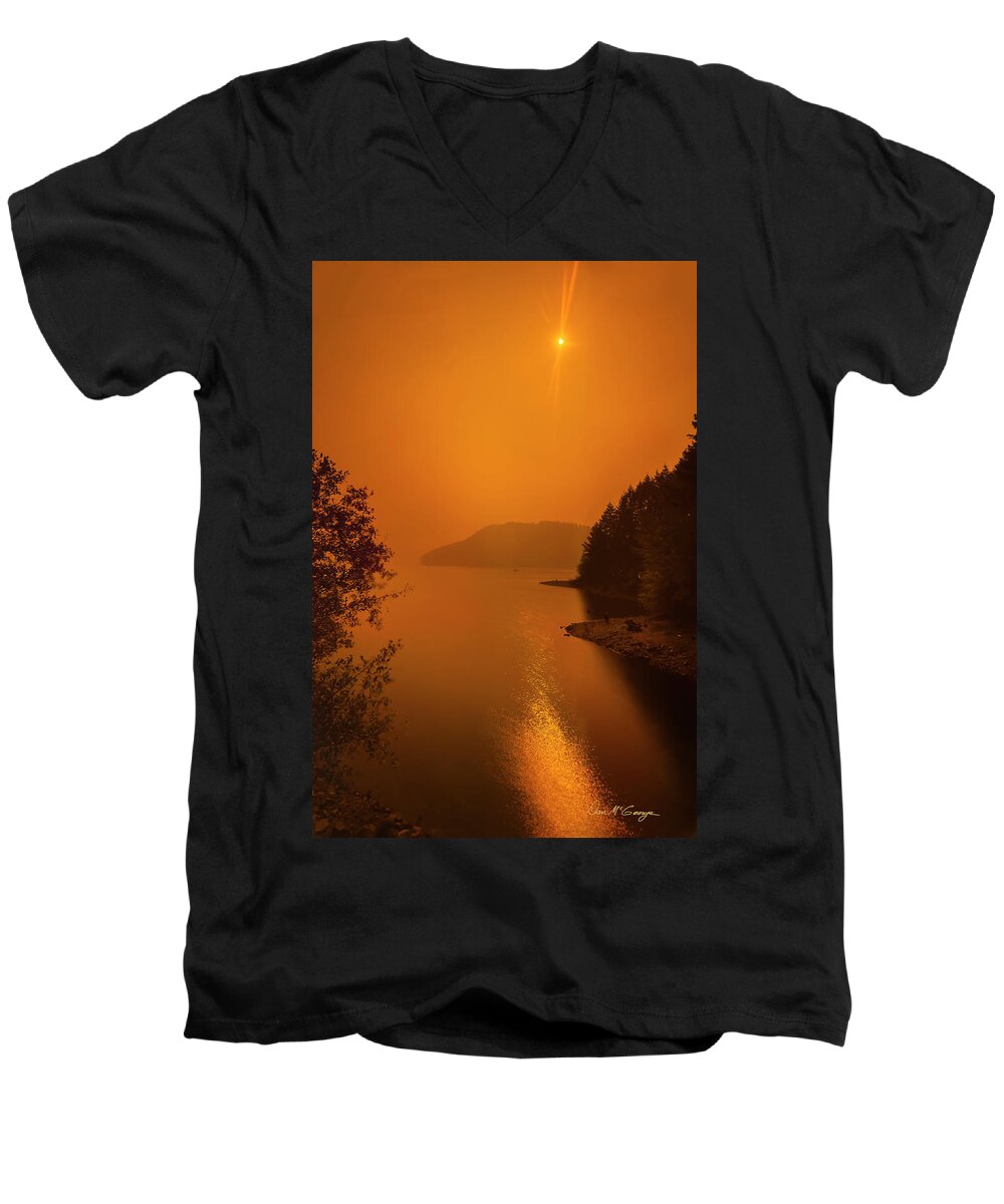 Solar Eclipse Men's V-Neck T-Shirt featuring the photograph Preclipse 8.17 by Dan McGeorge