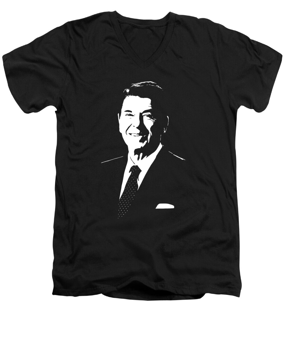 Ronald Reagan Men's V-Neck T-Shirt featuring the digital art President Ronald Reagan by War Is Hell Store