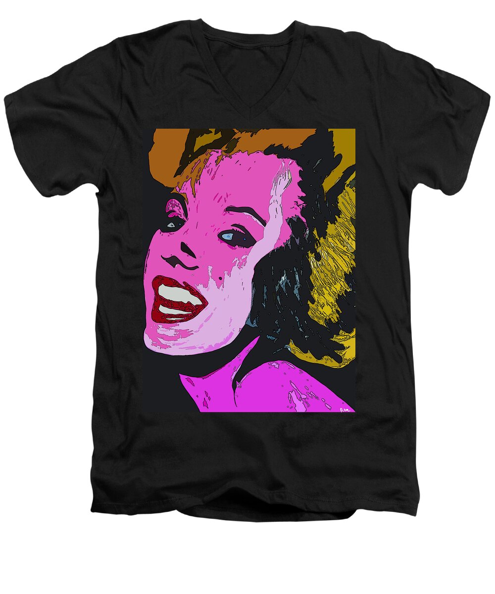 Marilyn Men's V-Neck T-Shirt featuring the painting Pretty Lady Of The Night by Robert Margetts