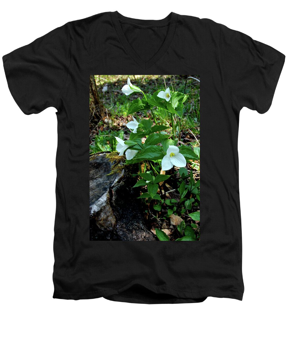 Floral Men's V-Neck T-Shirt featuring the photograph Protected Wild Trillium by LeeAnn McLaneGoetz McLaneGoetzStudioLLCcom