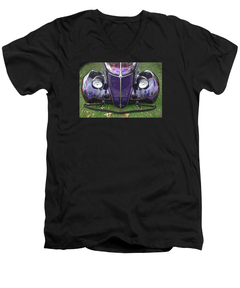 Purple Antique Ford Men's V-Neck T-Shirt featuring the photograph Purple Antique Ford by Kathy M Krause