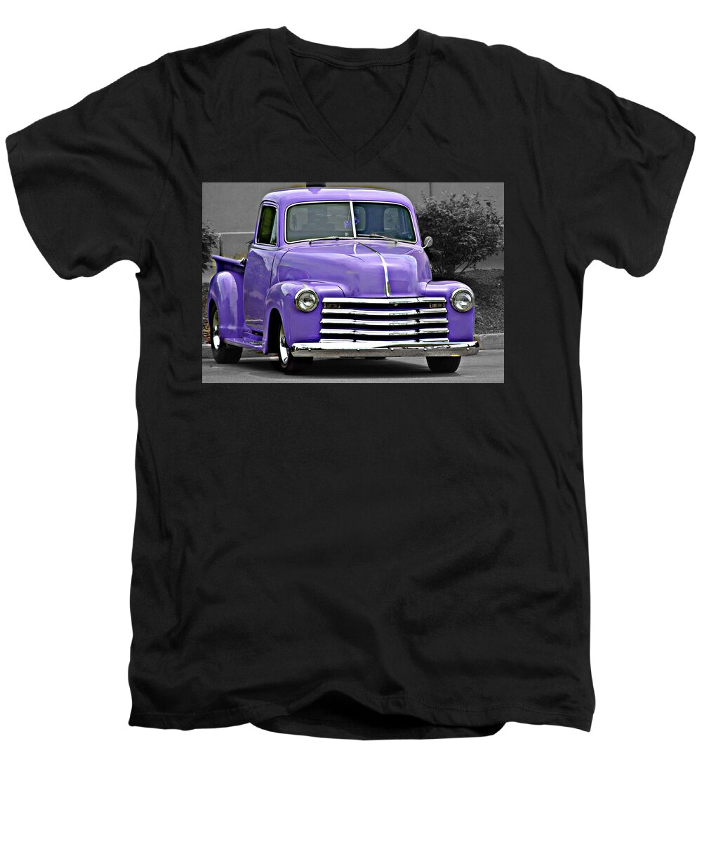 Cars Men's V-Neck T-Shirt featuring the photograph Purple truck by Karl Rose