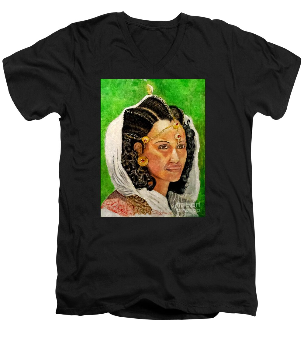 Women Men's V-Neck T-Shirt featuring the painting Queen Hephzibah by G Cuffia