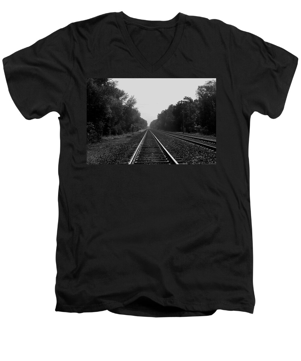 Railroad Men's V-Neck T-Shirt featuring the photograph Railroad to Nowhere by Trish Tritz