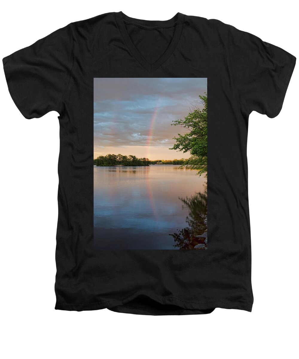 Rainbow Men's V-Neck T-Shirt featuring the photograph Rainbow After the Storm by Beth Venner
