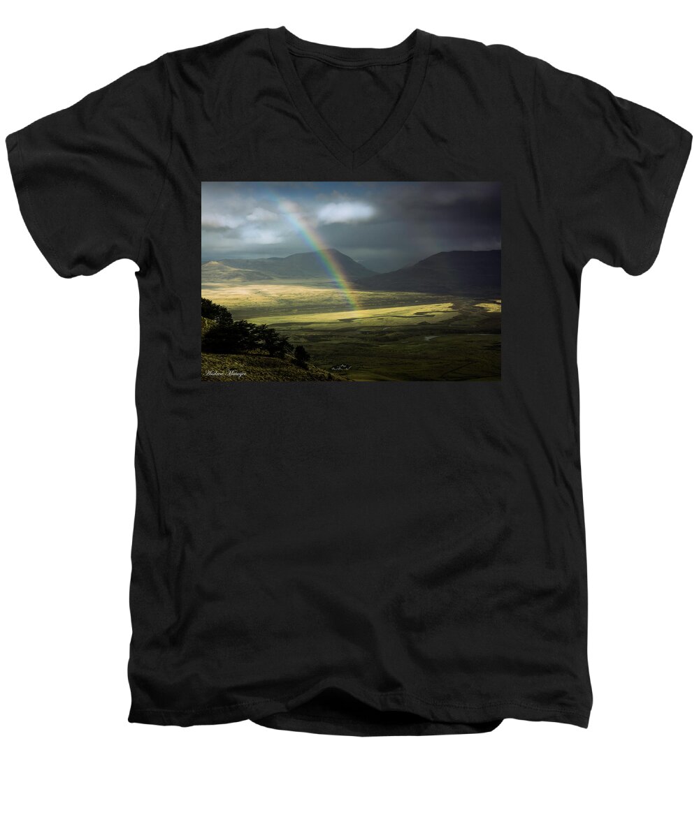 Rainbow Men's V-Neck T-Shirt featuring the photograph Rainbow in the Valley by Andrew Matwijec