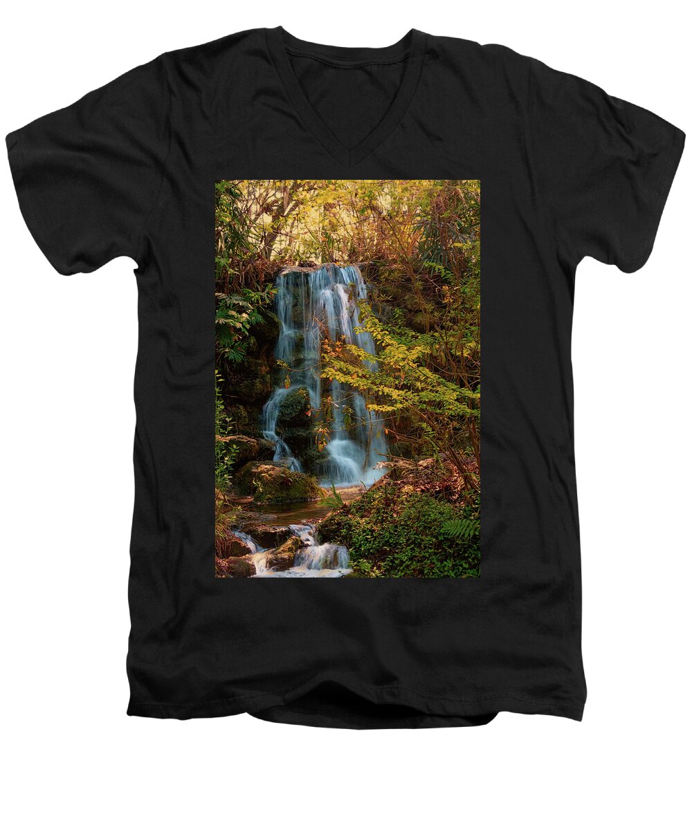 Rainbow Springs Waterfall # Rainbow Springs# Tubing # State Park # Kayak # Camping # Dunnellon # Waterfall # Rainbow River #snorkeling�#swimming #the Rainbow River #florida#marion County # Men's V-Neck T-Shirt featuring the photograph Rainbow springs waterfall by Louis Ferreira