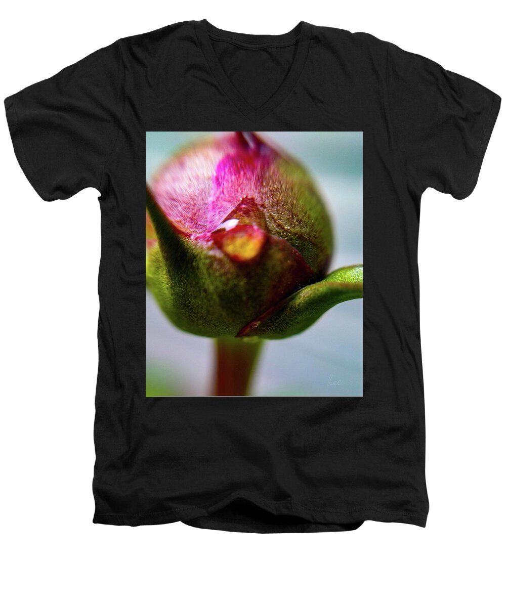 Spring Men's V-Neck T-Shirt featuring the photograph Raindrop on peonie by Bruce Carpenter