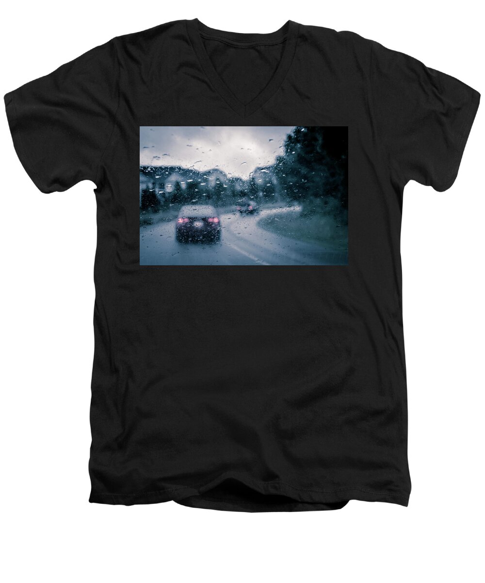 Rainy Drive Men's V-Neck T-Shirt featuring the photograph Rainy Day In June by David Sutton