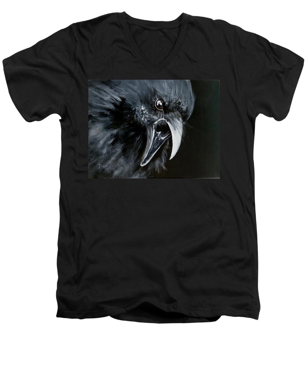 Raven Men's V-Neck T-Shirt featuring the painting Raven Caw by Pat Dolan