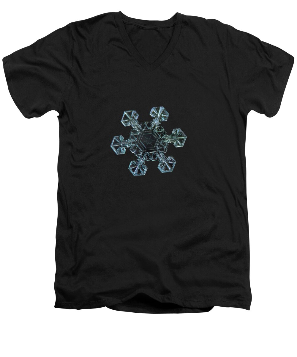 Snowflake Men's V-Neck T-Shirt featuring the photograph Real snowflake - Ice crown new by Alexey Kljatov