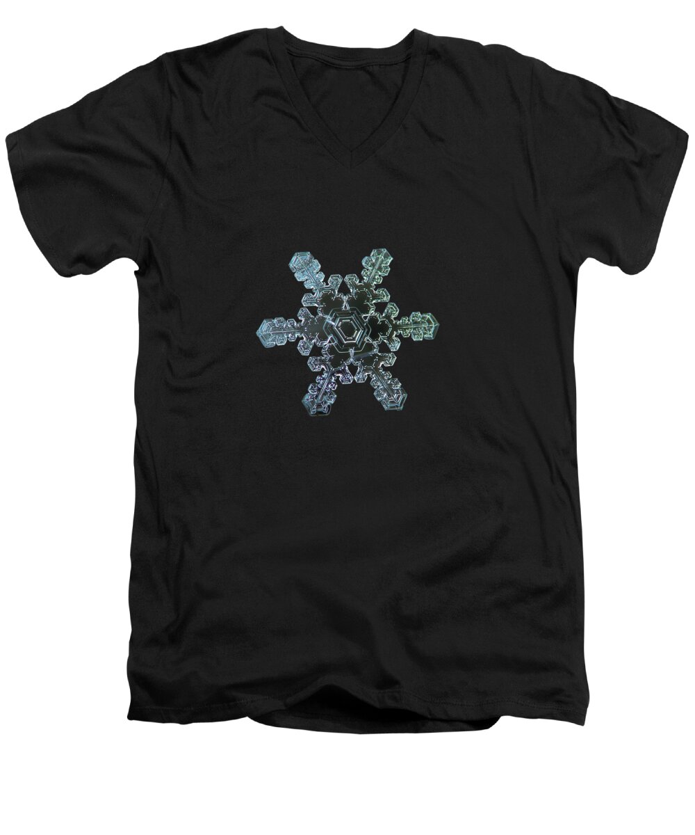 Snowflake Men's V-Neck T-Shirt featuring the photograph Real snowflake - Slight Asymmetry new by Alexey Kljatov
