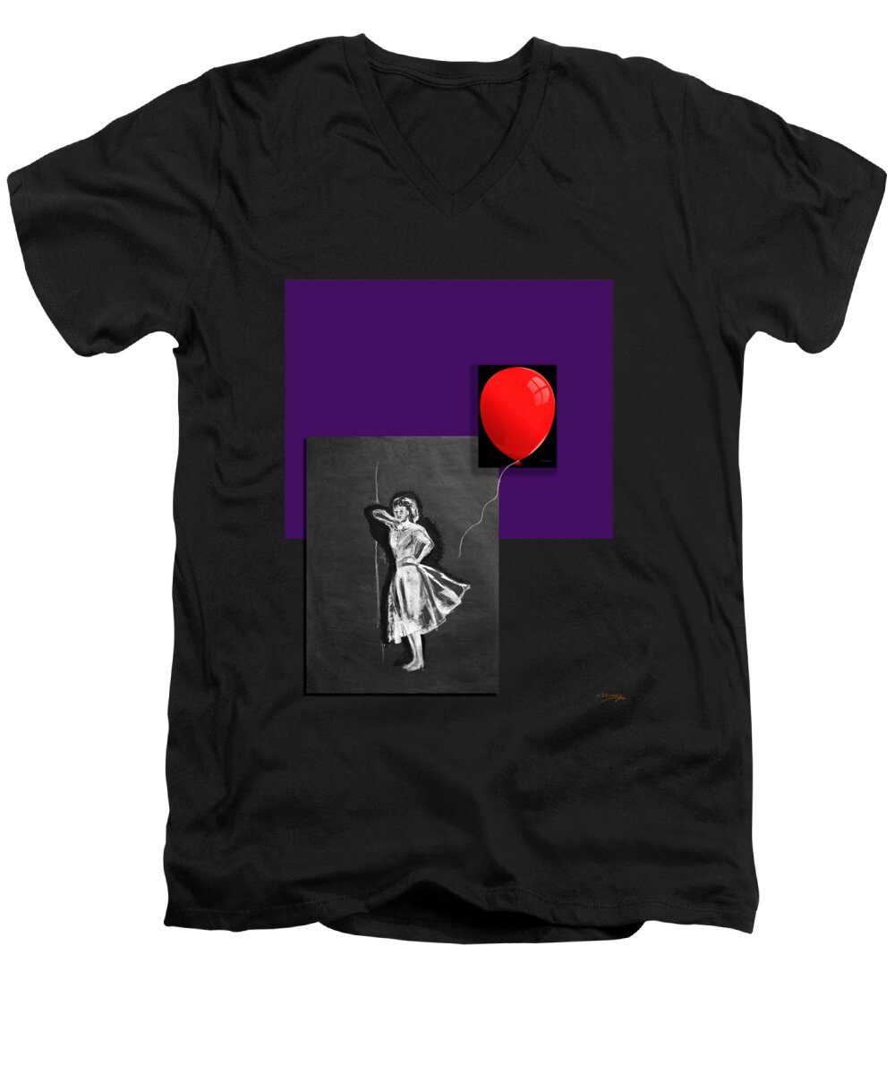 Red Men's V-Neck T-Shirt featuring the painting Red Balloon 2 by Tom Conway