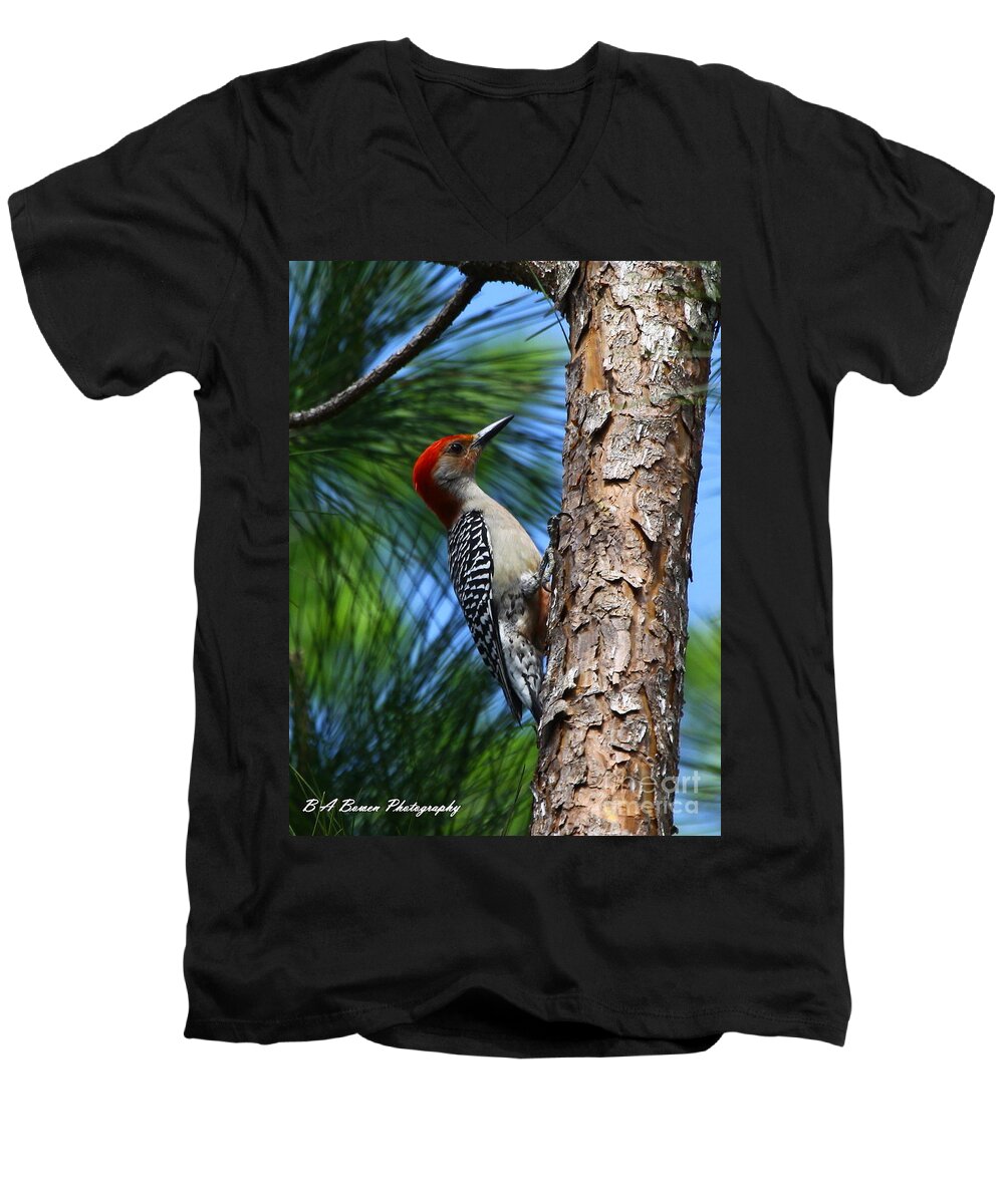 Red-bellied Woodpecker Men's V-Neck T-Shirt featuring the photograph Red-bellied Woodpecker by Barbara Bowen