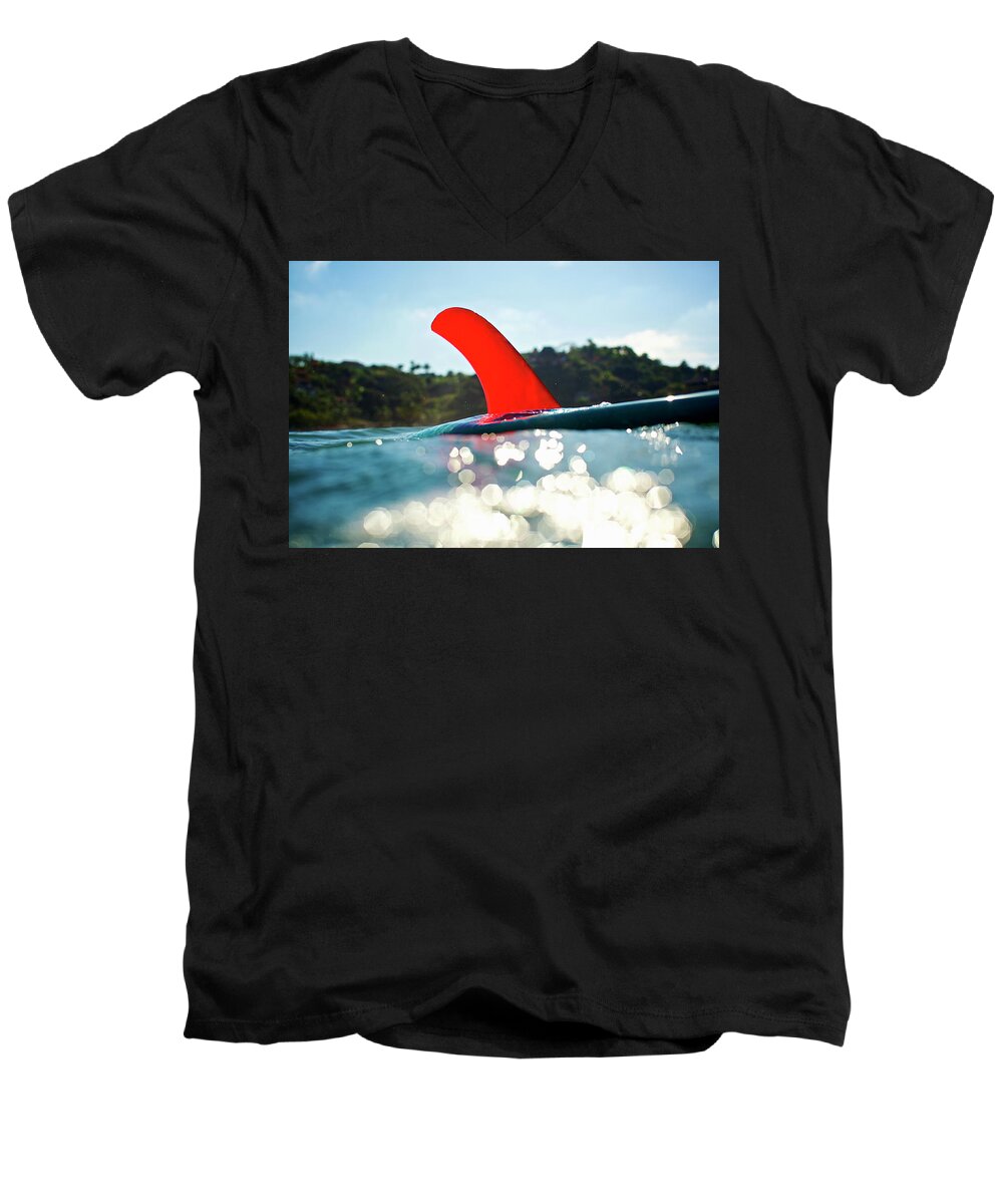 Surfing Men's V-Neck T-Shirt featuring the photograph Red Fin by Nik West