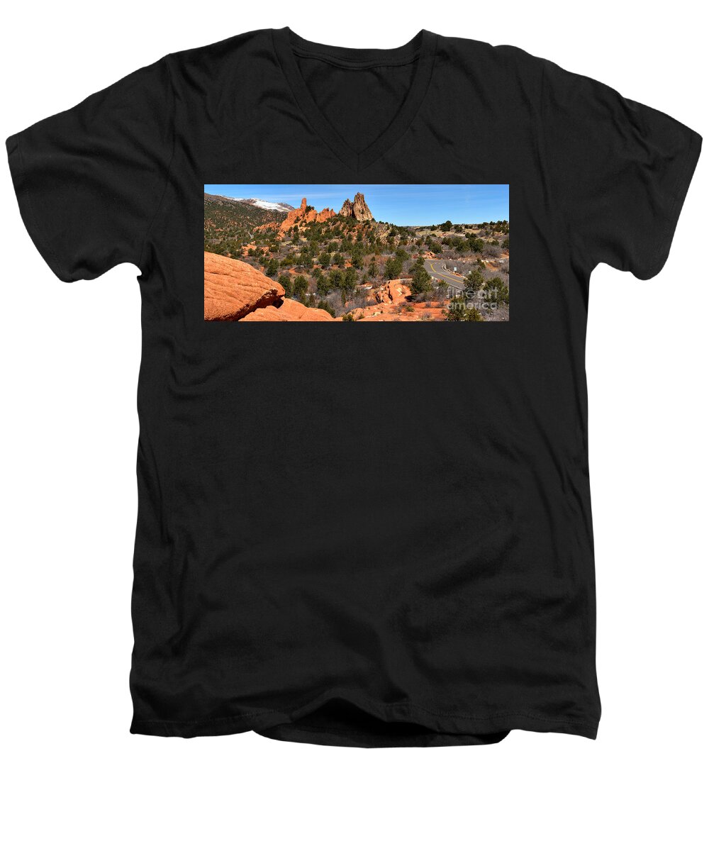 Garden Of The Gods High Point Men's V-Neck T-Shirt featuring the photograph Red Rocks At High Point by Adam Jewell