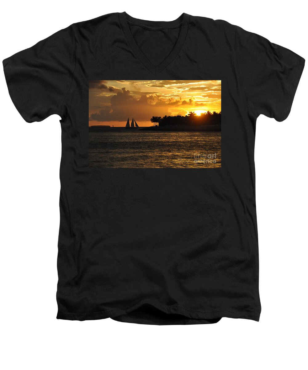 Sunset Men's V-Neck T-Shirt featuring the photograph Red Sails At Night by John Black