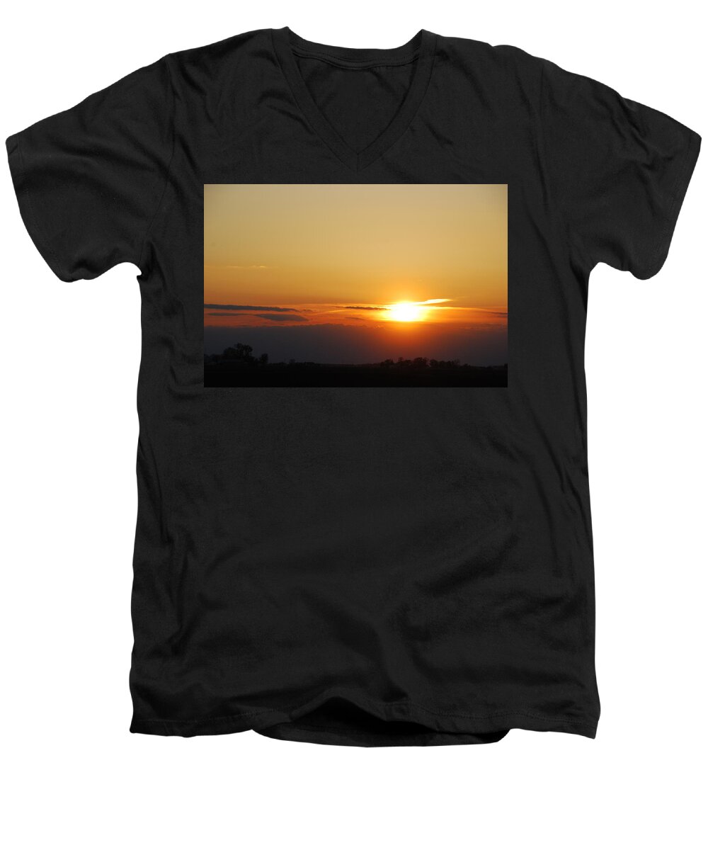 Sky Men's V-Neck T-Shirt featuring the photograph Red Sky Sunset by Wanda Jesfield