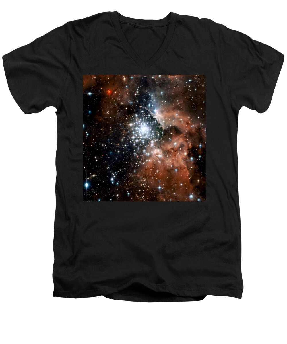 Nebula Men's V-Neck T-Shirt featuring the photograph Red Smoke Star Cluster by Jennifer Rondinelli Reilly - Fine Art Photography