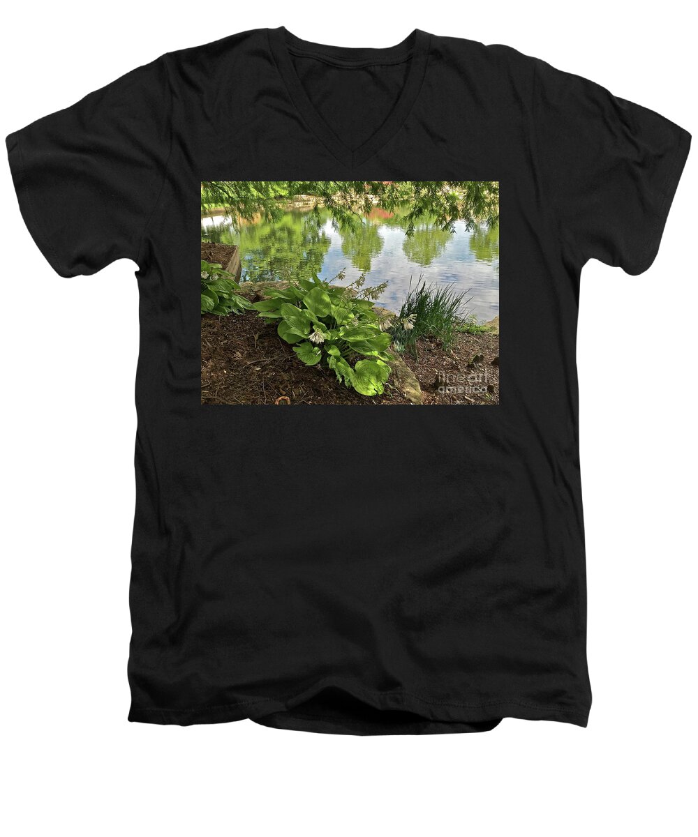 Nature Men's V-Neck T-Shirt featuring the photograph Reflecting Pond by Barbara Plattenburg