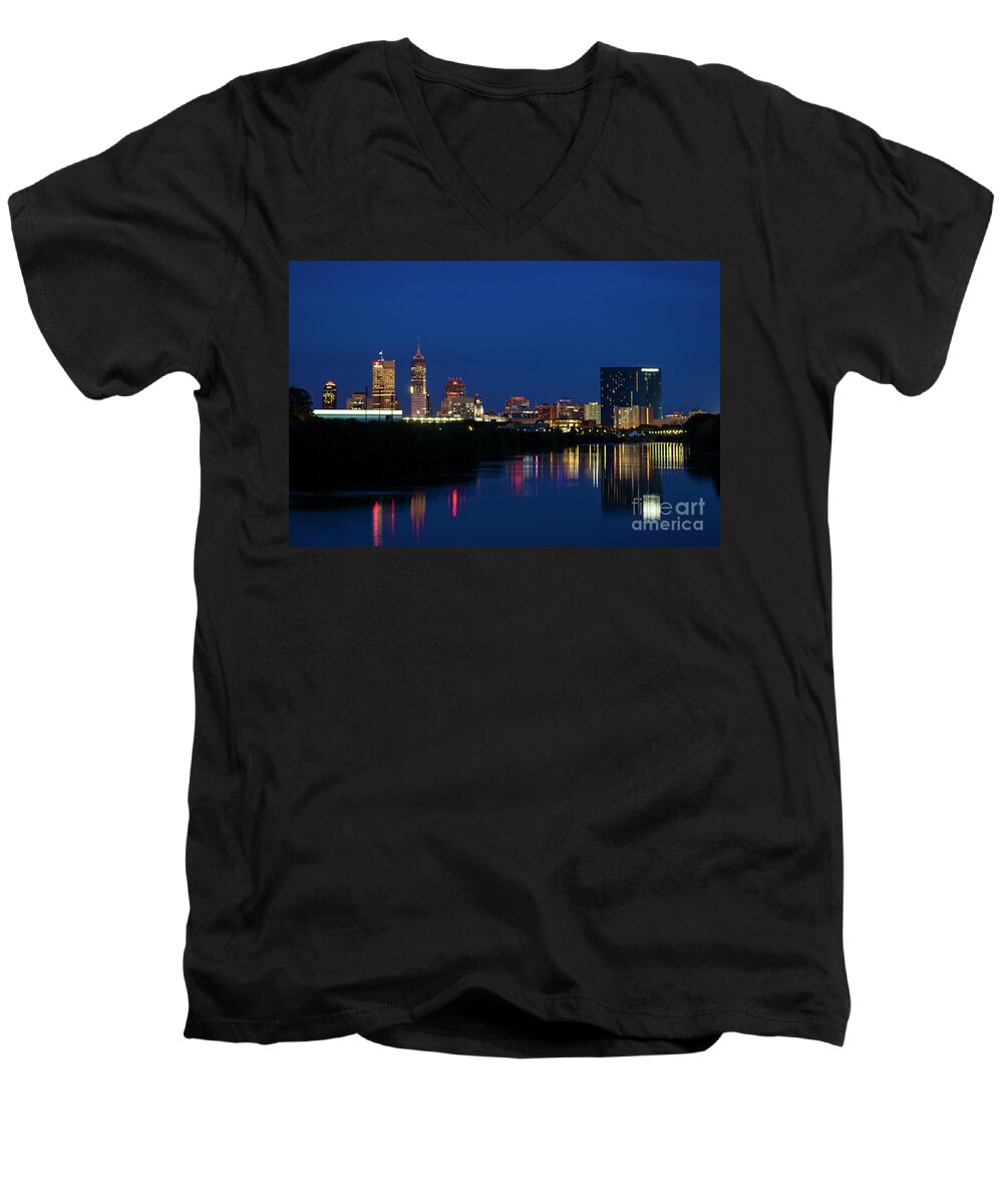 City Men's V-Neck T-Shirt featuring the photograph Reflections of Indy - D009911 by Daniel Dempster