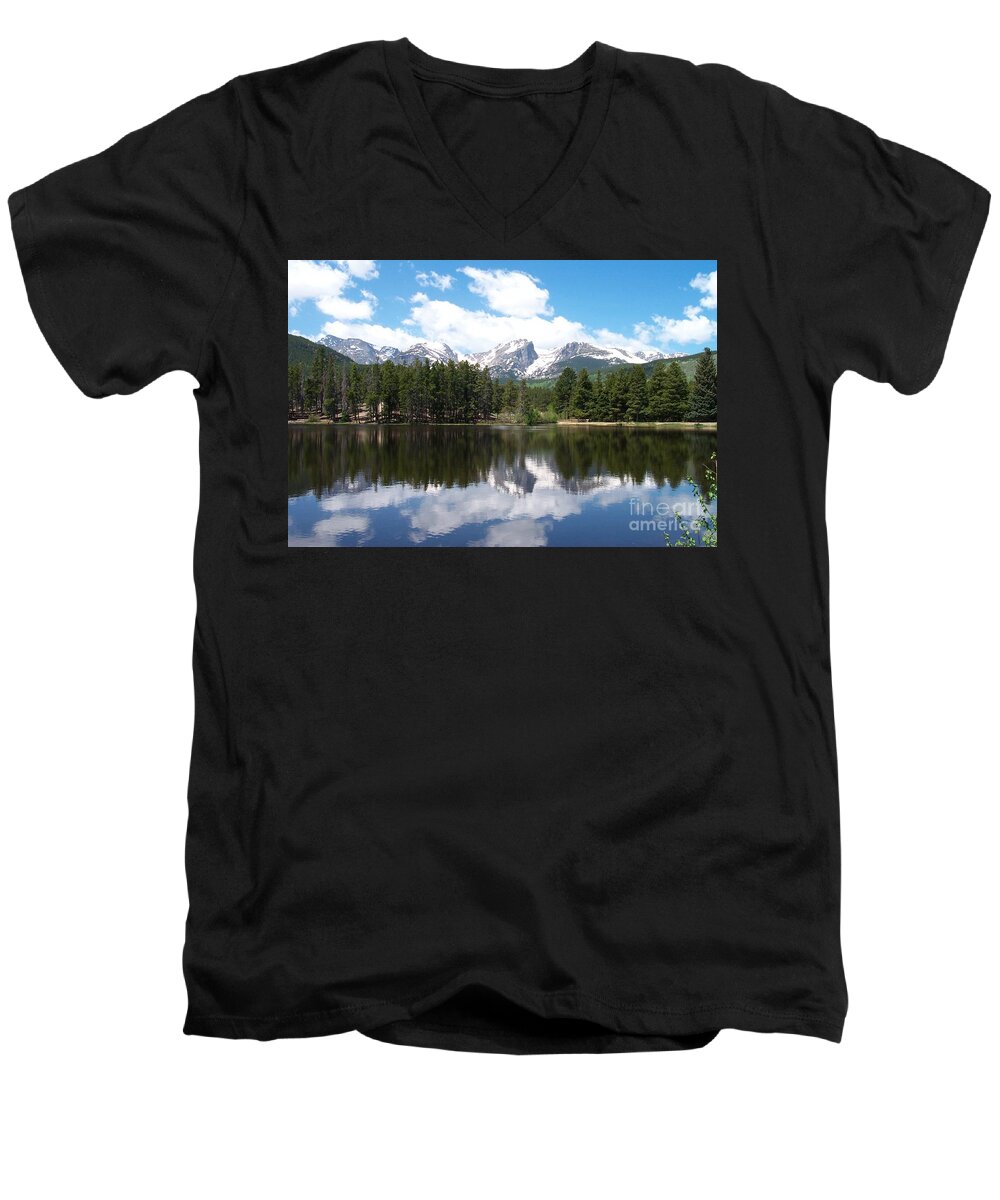 Sprague Lake Men's V-Neck T-Shirt featuring the photograph Reflections of Sprague Lake by Dorrene BrownButterfield