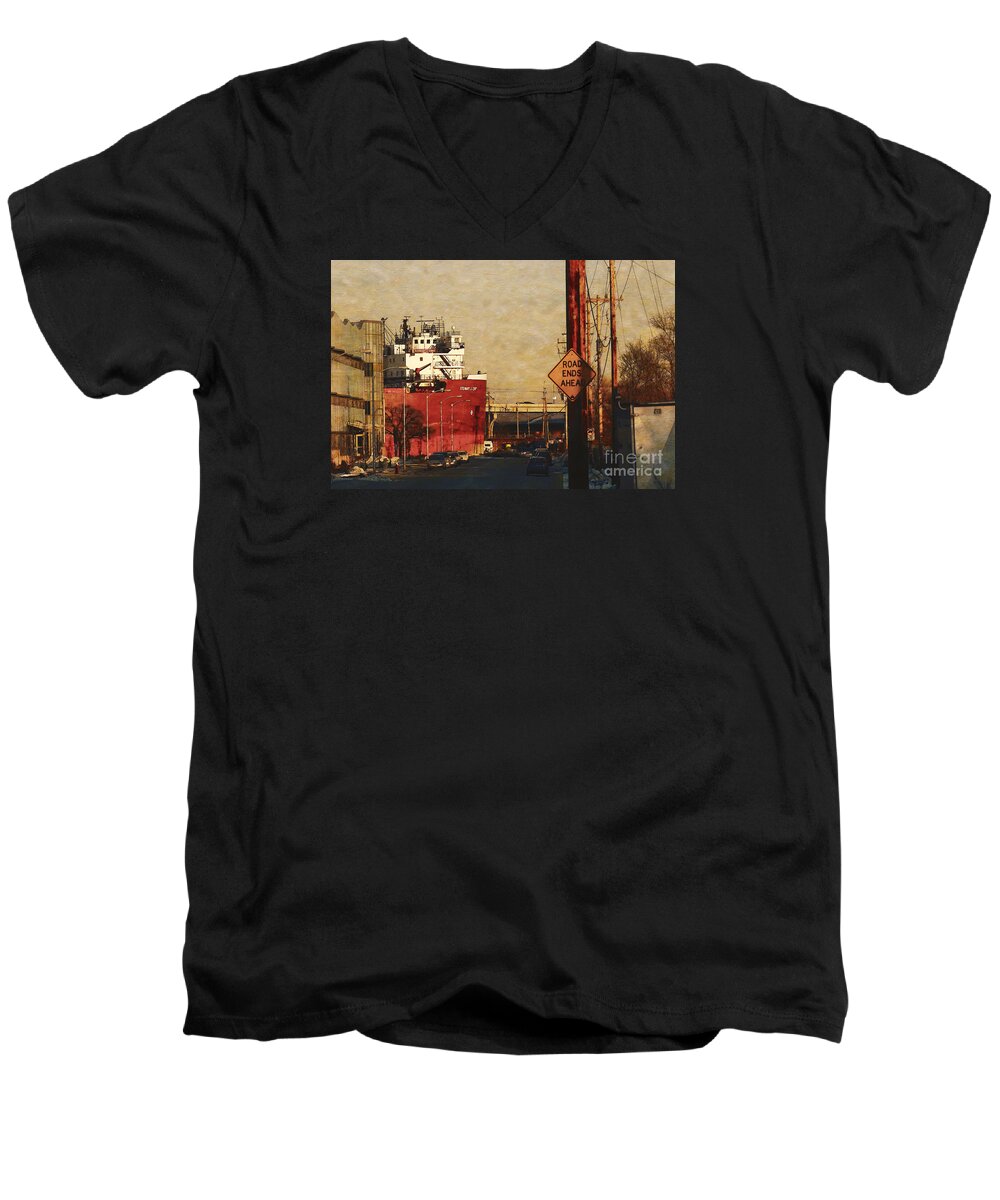 Milwaukee Men's V-Neck T-Shirt featuring the digital art Road Ends Ahead by David Blank