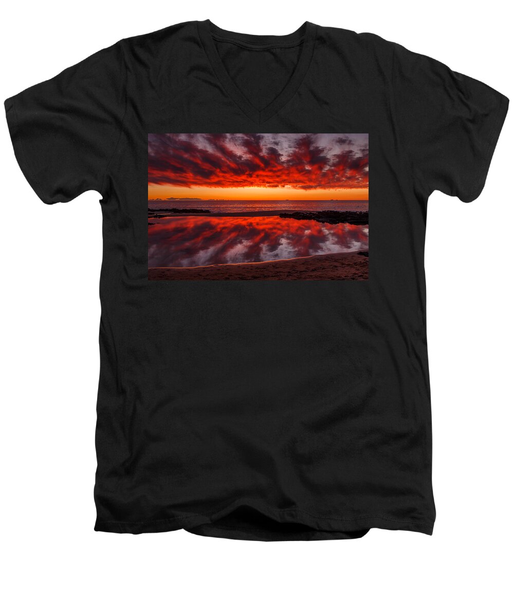 Sunset Men's V-Neck T-Shirt featuring the photograph Rock Pool Reflections by Robert Caddy