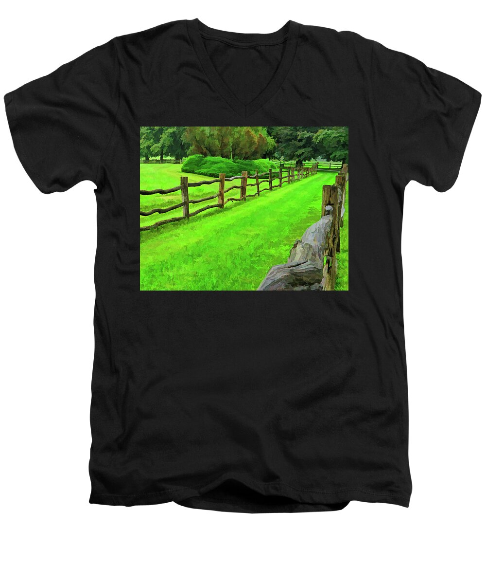 Rolling Rock Men's V-Neck T-Shirt featuring the photograph Rolling Rock Bridle Trail 2 by L J Oakes