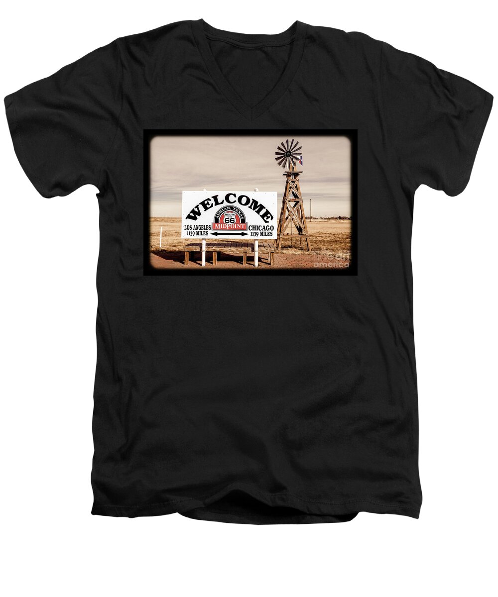 Route 66 Midpoint Men's V-Neck T-Shirt featuring the photograph Route 66 Midpoint by Imagery by Charly