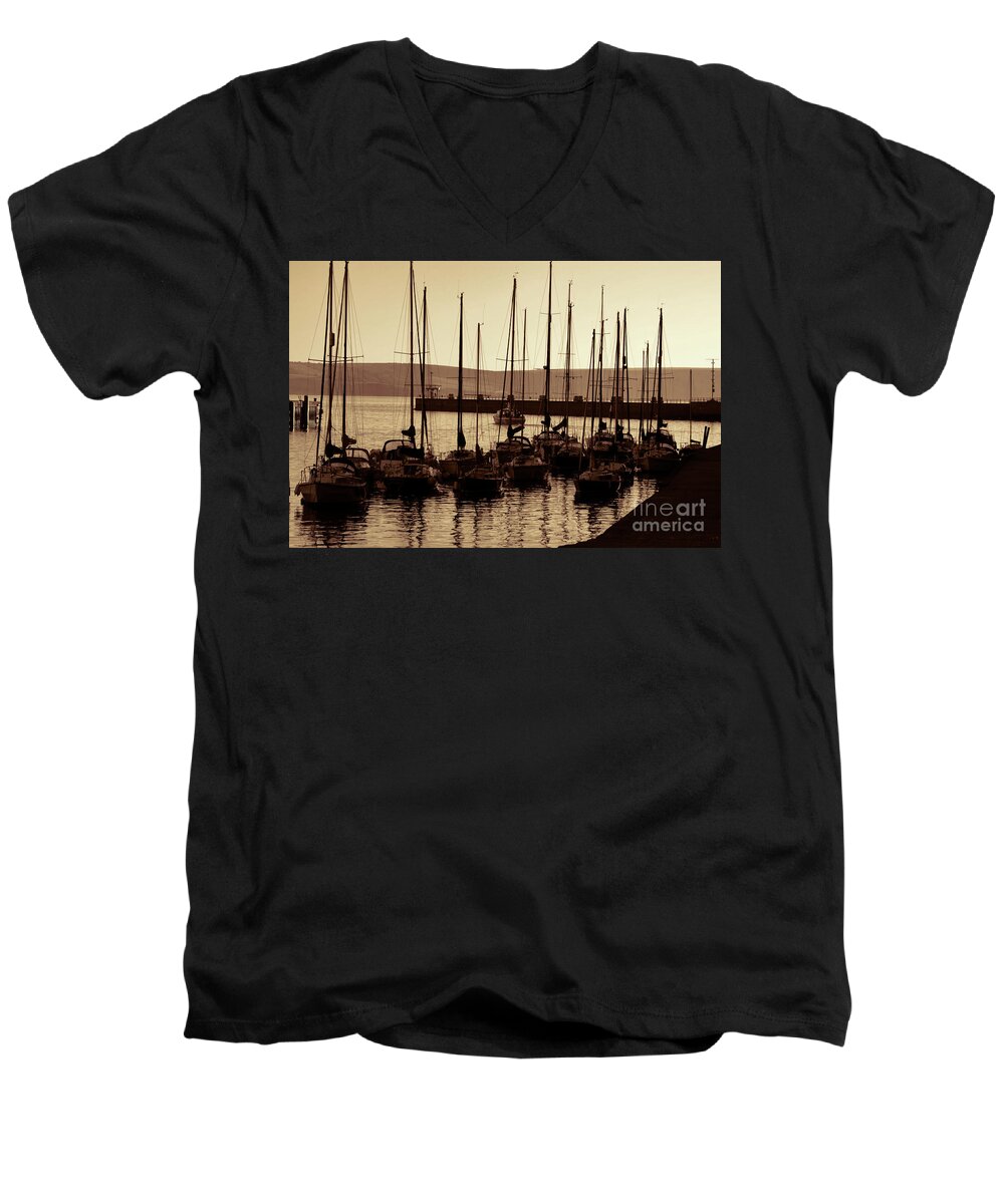 Weymouth Men's V-Neck T-Shirt featuring the photograph Russet Harbour by Stephen Melia