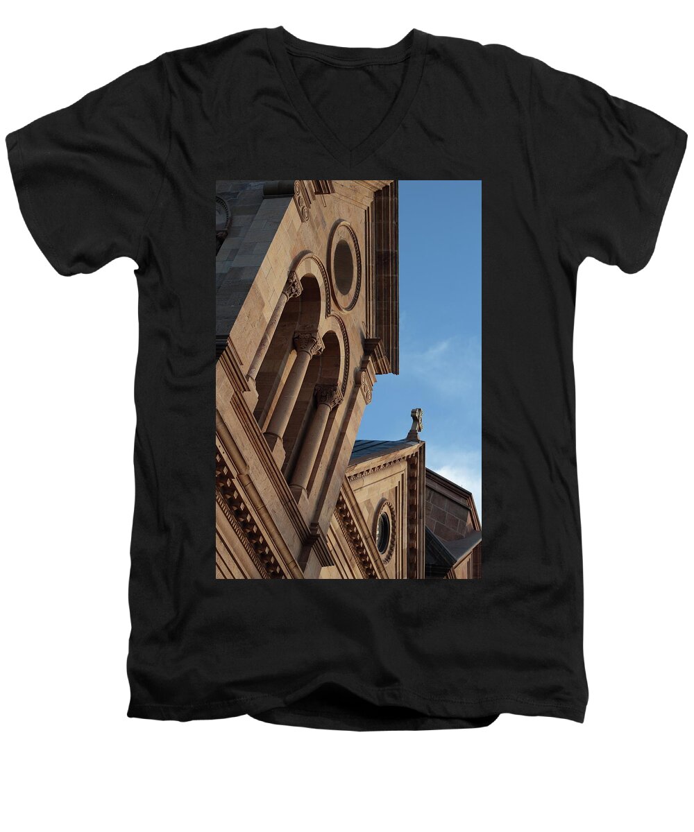 Santa Fe Men's V-Neck T-Shirt featuring the photograph Saint Francis of Assisi Cathedral Santa Fe by David Diaz