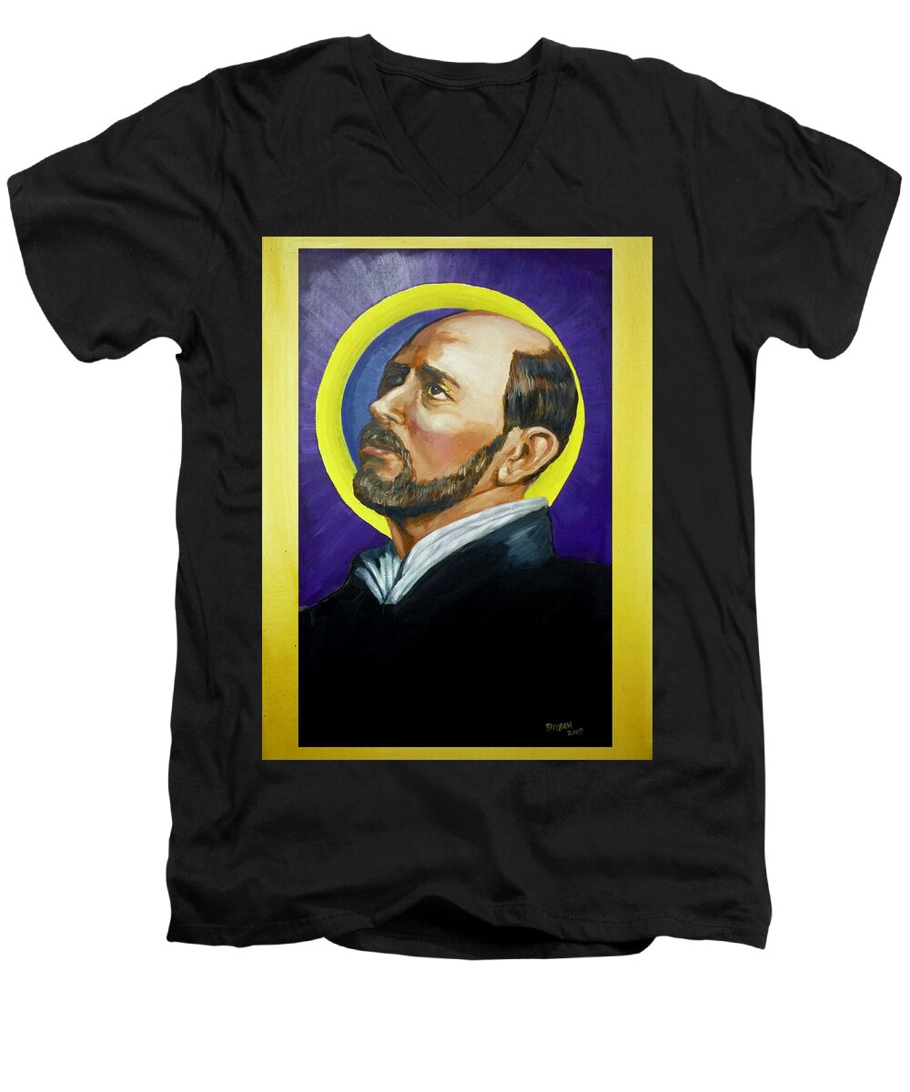 Saint Men's V-Neck T-Shirt featuring the painting Saint Ignatius Loyola by Bryan Bustard