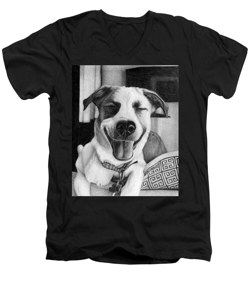 Dog Men's V-Neck T-Shirt featuring the drawing Sam by Danielle R T Haney