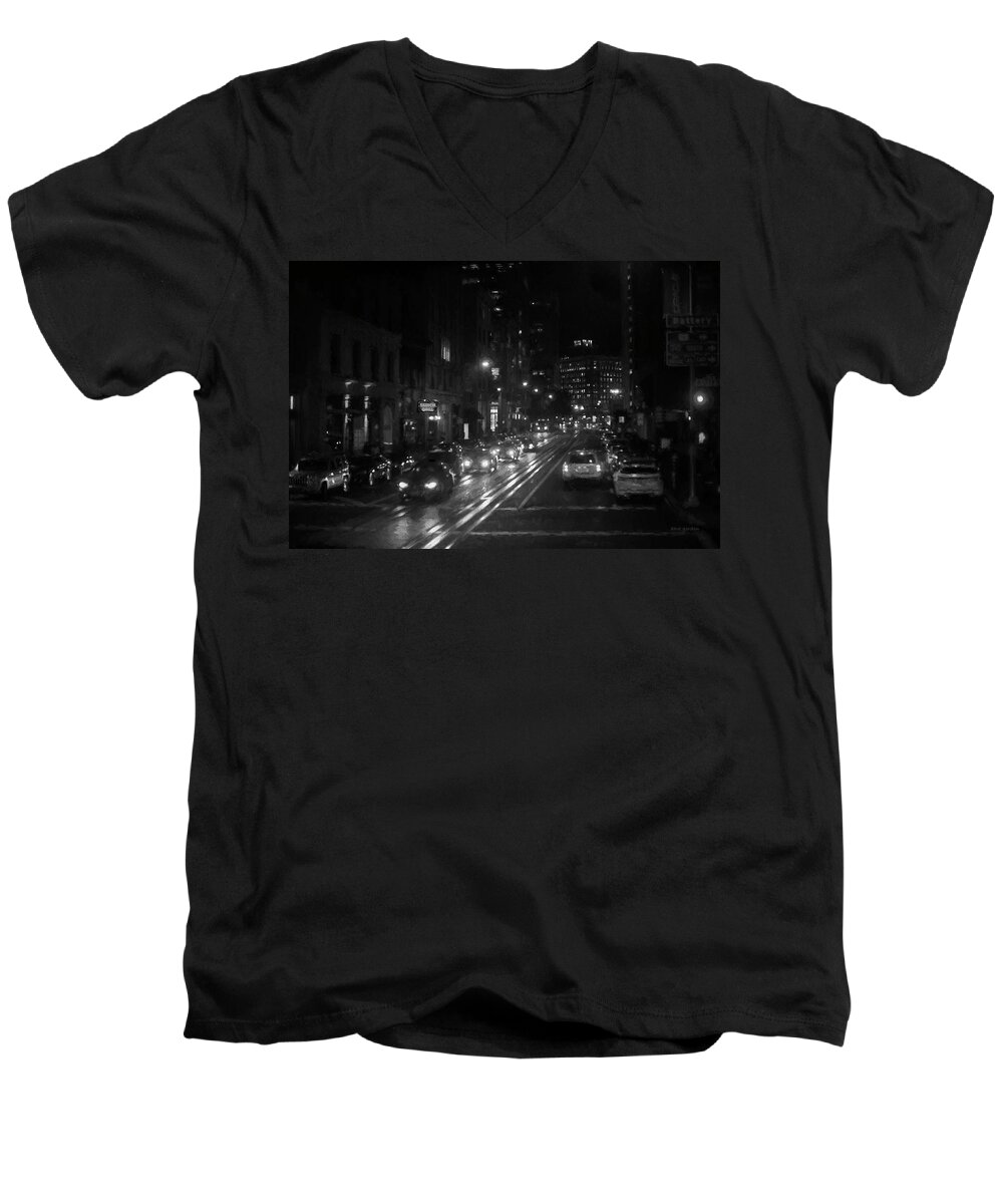 San Francisco Men's V-Neck T-Shirt featuring the photograph San Francisco Night I BW by David Gordon