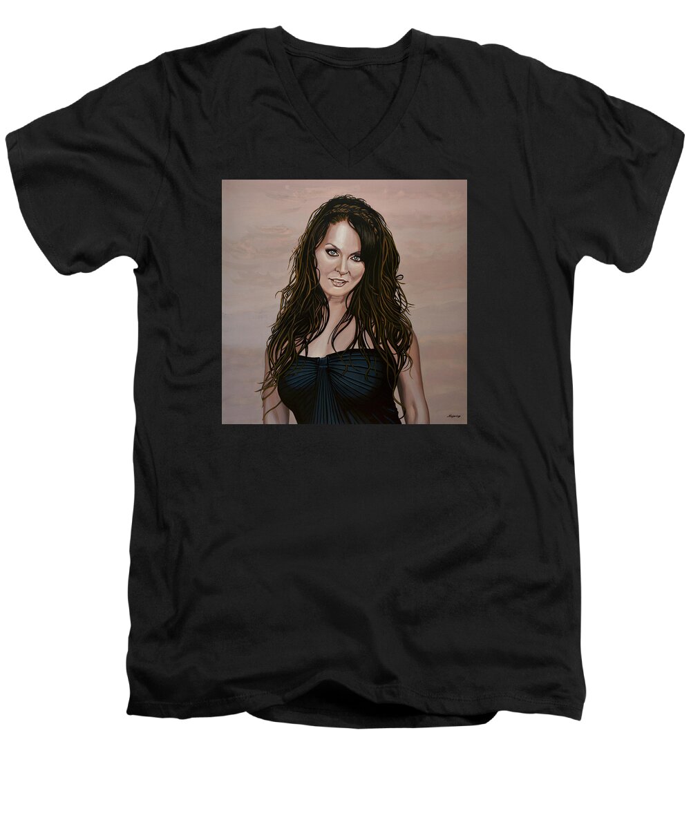 Sarah Brightman Men's V-Neck T-Shirt featuring the painting Sarah Brightman by Paul Meijering