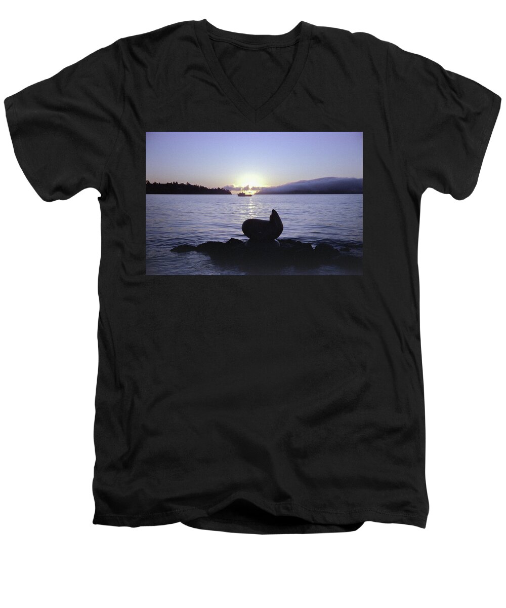 Frank Dimarco Men's V-Neck T-Shirt featuring the photograph Sausalito Morning by Frank DiMarco