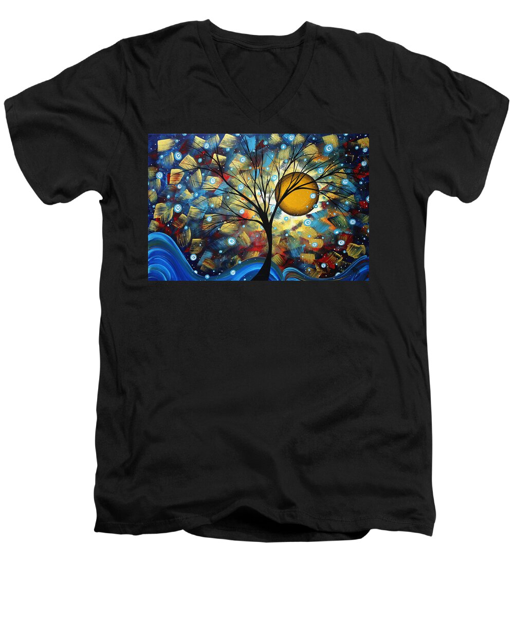 Abstract Men's V-Neck T-Shirt featuring the painting Serenity Falls by MADART by Megan Aroon