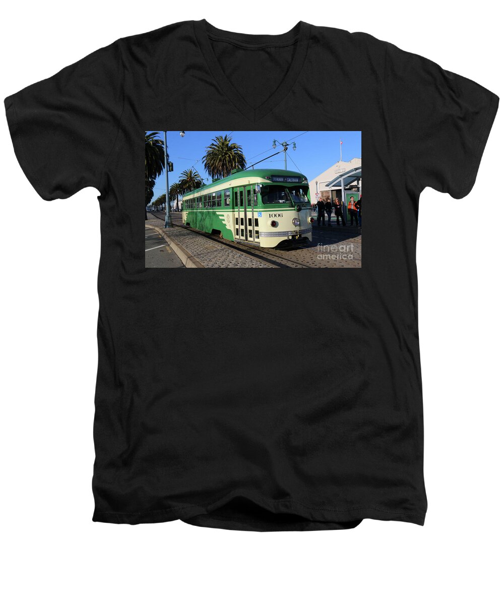 Cable Car Men's V-Neck T-Shirt featuring the photograph SF Muni Railway Trolley Number 1006 by Steven Spak