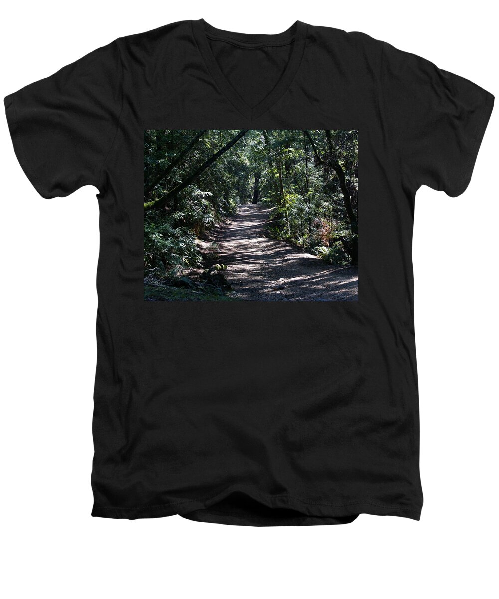 Mount Tamalpais Men's V-Neck T-Shirt featuring the photograph Shady Road on Mt Tamalpais by Ben Upham III