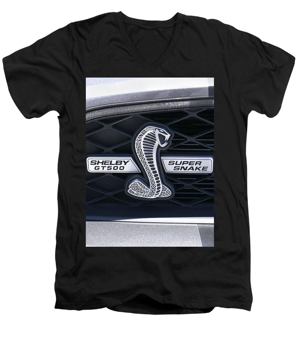 Transportation Men's V-Neck T-Shirt featuring the photograph SHELBY GT 500 Super Snake by Mike McGlothlen
