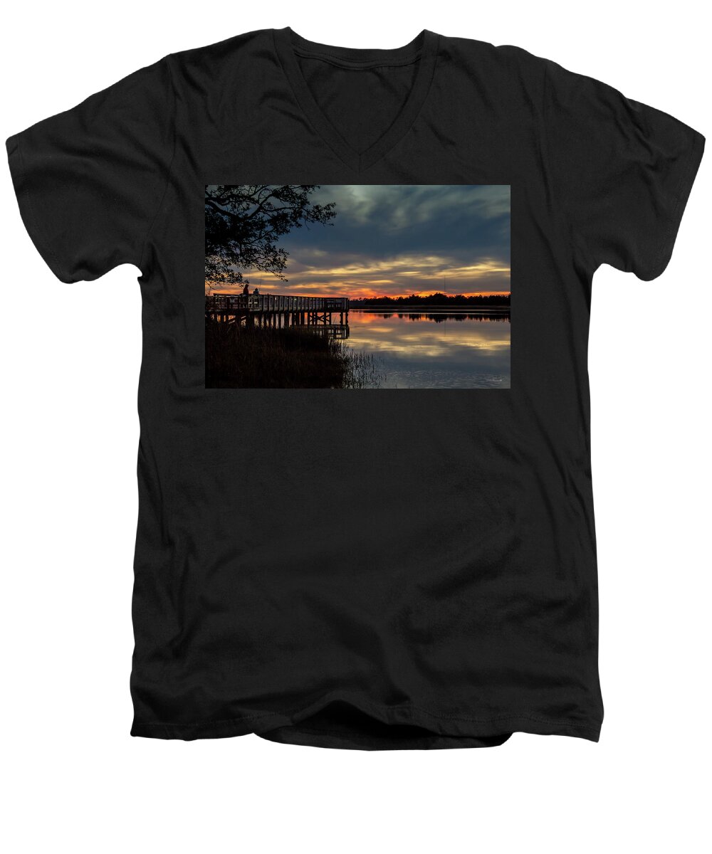 Fishing At Sunset Prints Men's V-Neck T-Shirt featuring the photograph Shhhhhhhhhhh by Phil Mancuso