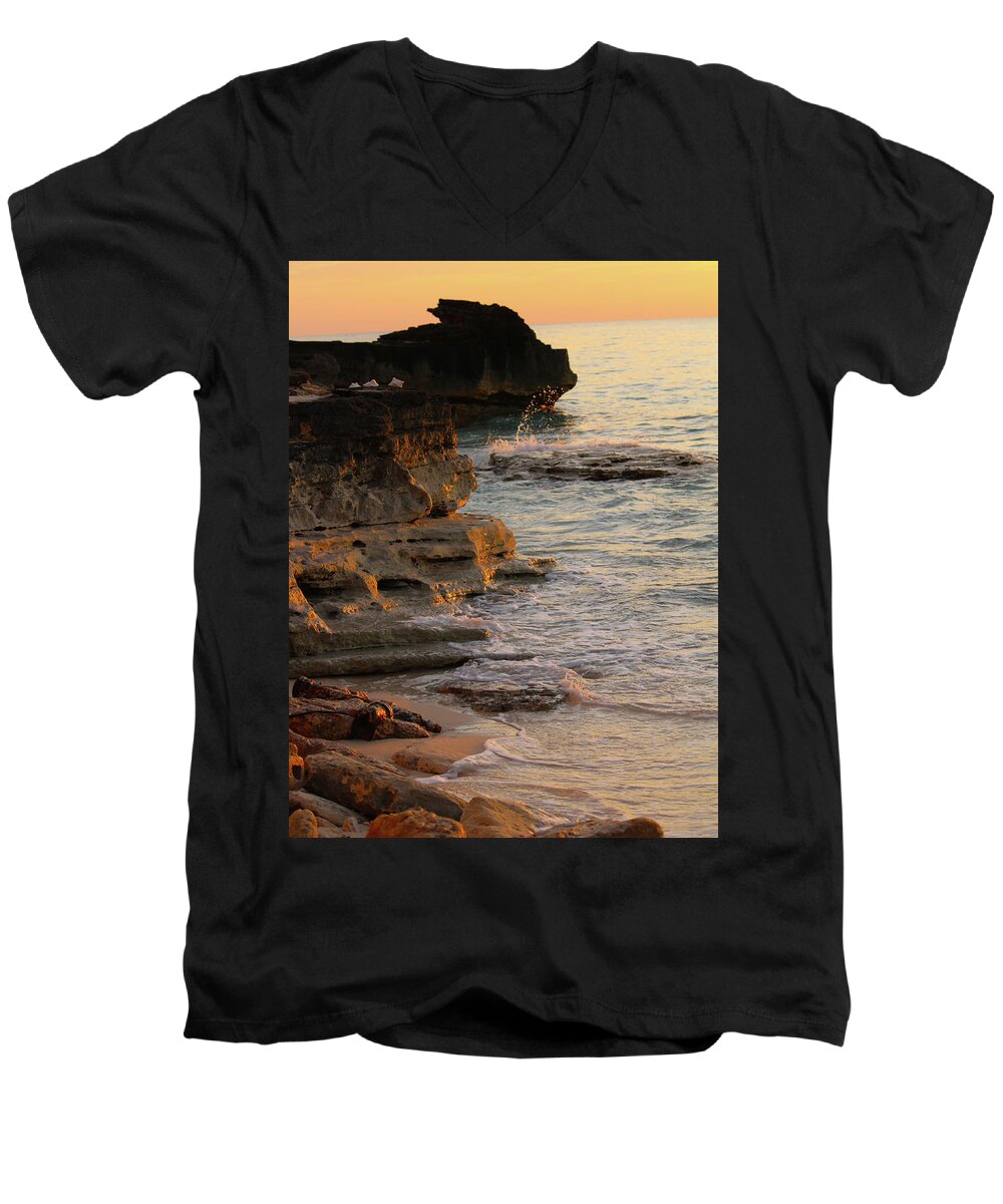 Shore Men's V-Neck T-Shirt featuring the photograph Shoreline in Bimini by Samantha Delory