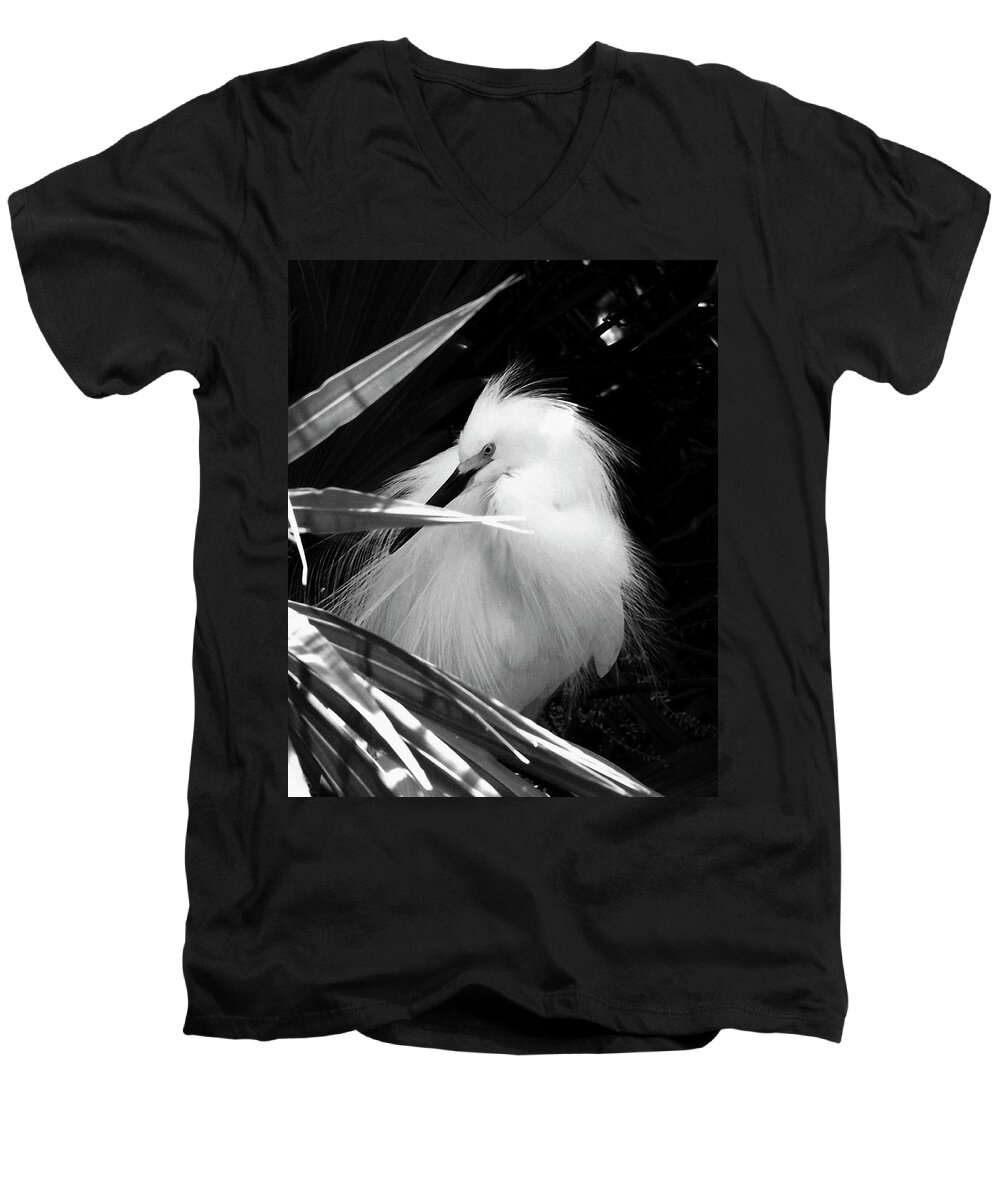 Nature Men's V-Neck T-Shirt featuring the photograph Shy Snowy Egret by Peggy Urban