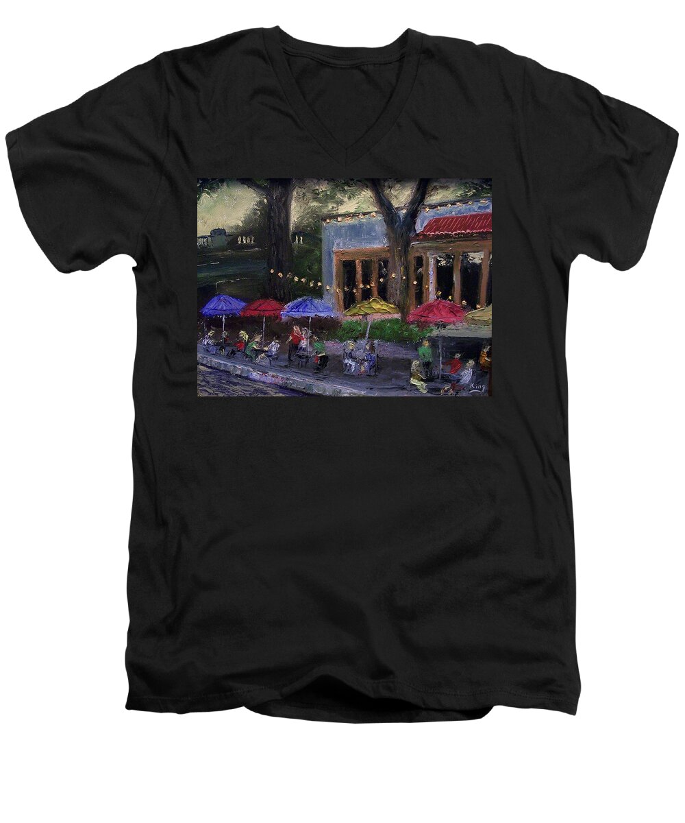 Landscape Men's V-Neck T-Shirt featuring the painting Sidewalk Cafe by Stephen King