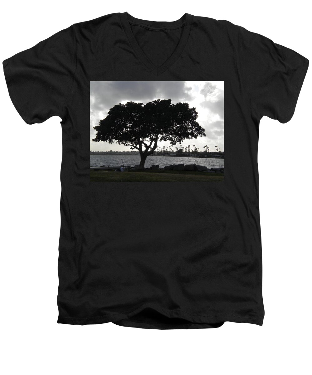 Mission Bay Men's V-Neck T-Shirt featuring the photograph Silhouette of Tree by Bridgette Gomes
