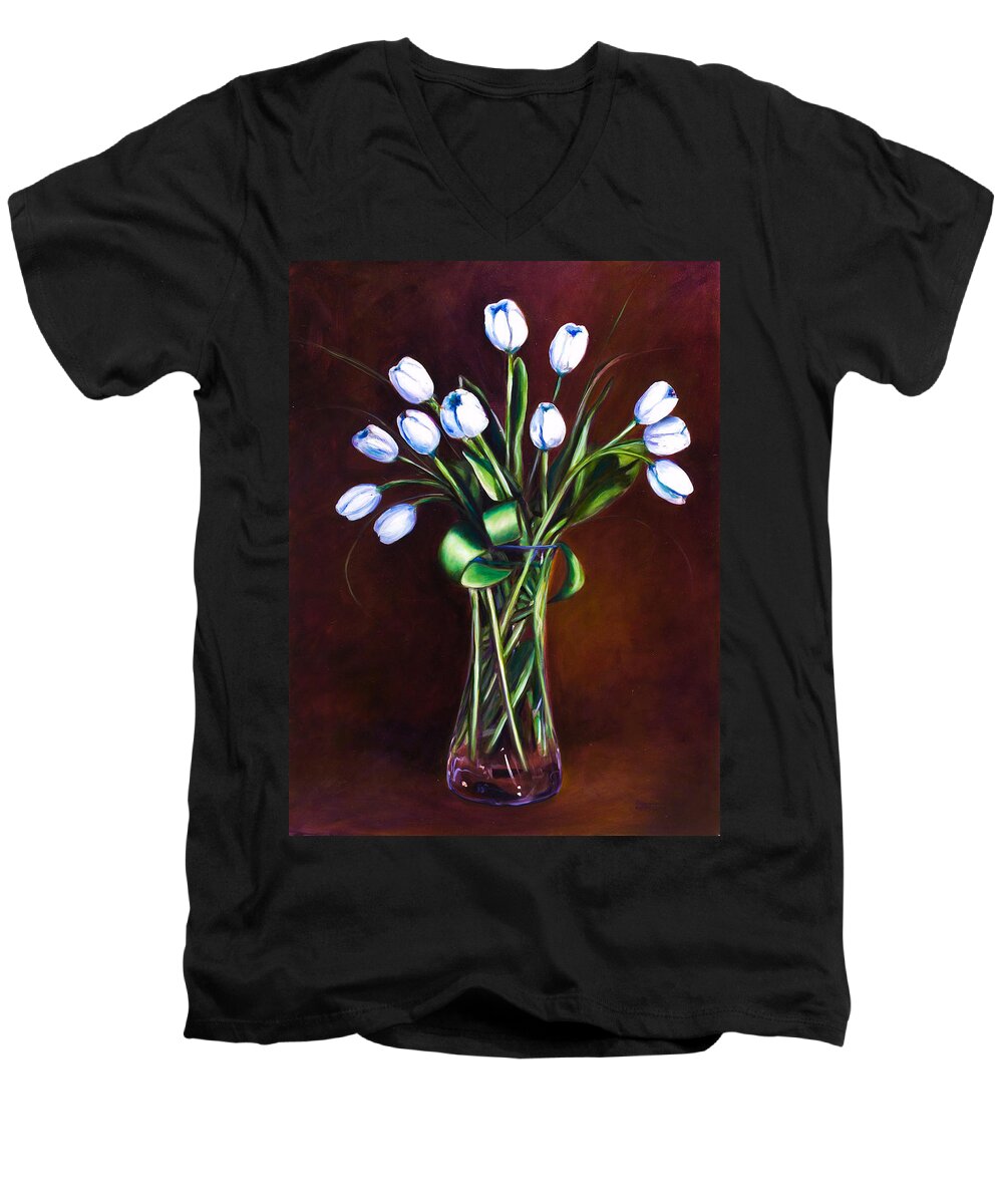 Shannon Grissom Men's V-Neck T-Shirt featuring the painting Simply Tulips by Shannon Grissom